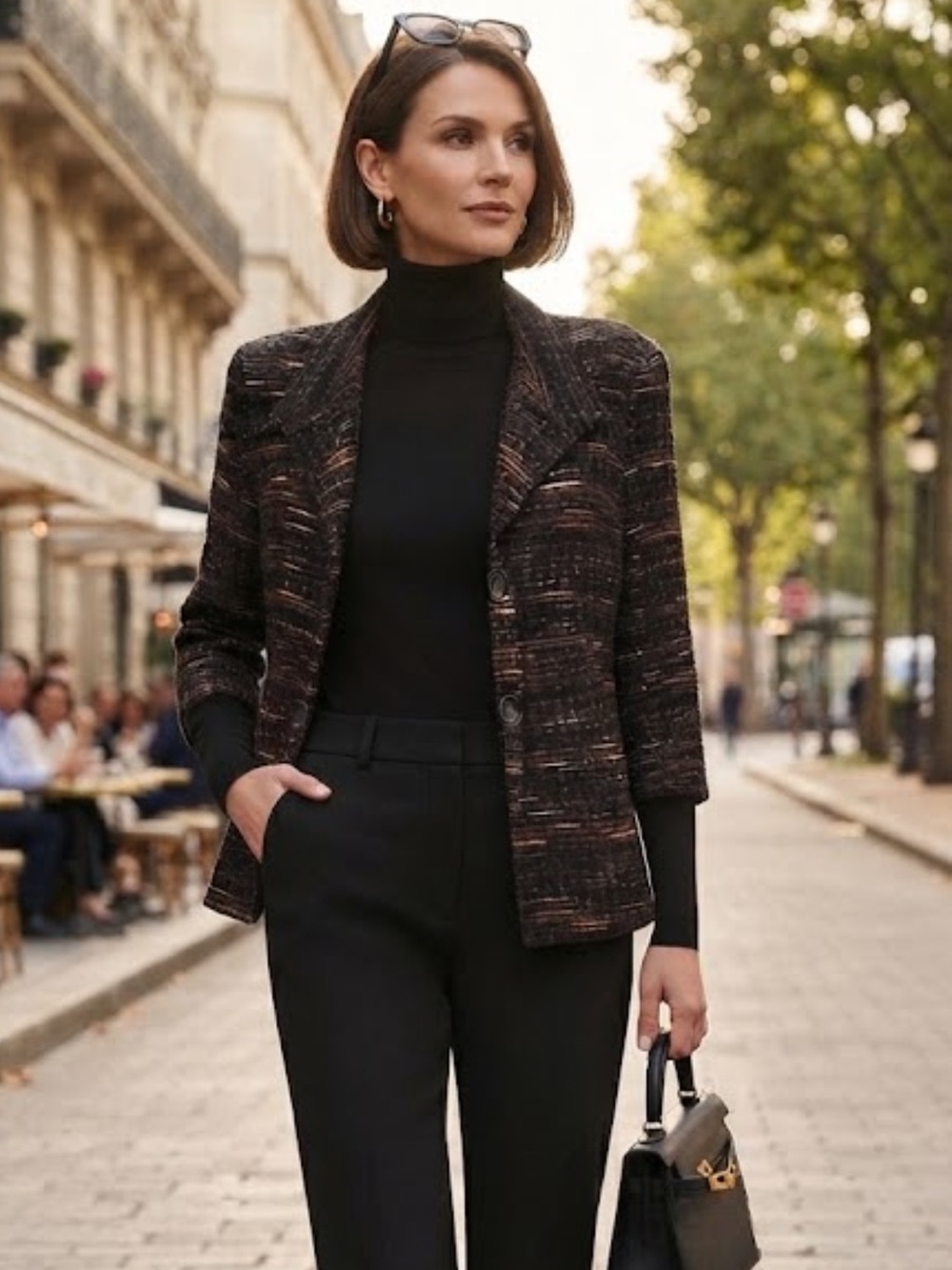 Lafayette 148 brown woven tweed blazer